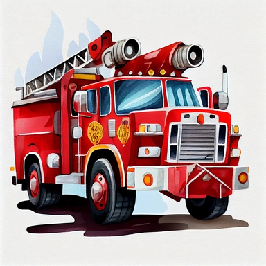 Cartoon of fire department truck, watercolor Illustration clipart, 4K, extremely detailed