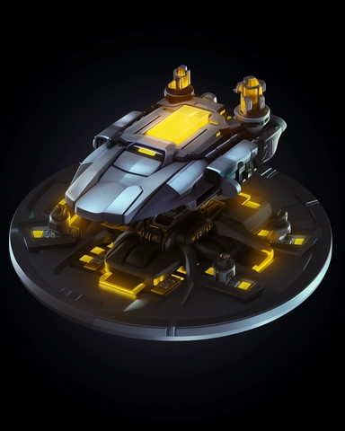isometric perspective, game sprite, futuristic hovercraft parking hanger concept, gaming asset, sci-fi, fun, creative, cartoon, clipart, hyper-detailed, black background,