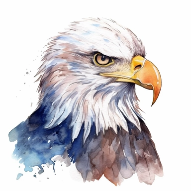 Outlined watercolor Illustration, bald Eagle, clipart, white background with margins, clean lines, 8k