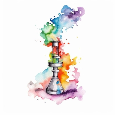 bunsen burner chemistry clipart watercolor technique, 8k digital art, bright, colorful, soft lightning, white background