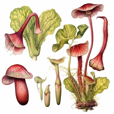 Clipart, vintage, watercolor, Sarraceniaceae, carnivorous plant, botanical illustration, hand drawn, texture