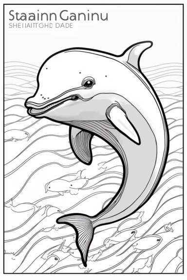a cute dolphin swimming, black and white clipart for a kids coloring page, simple and clean, thin line art, accurate features, proportionally sized, illustration style,