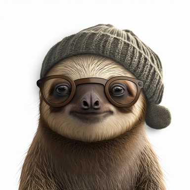 clipart of a sassy brintable sloth wearing a beanie and glasses