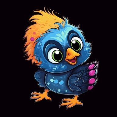 cute cartoon bird clipart, black background,--no cut off edges
