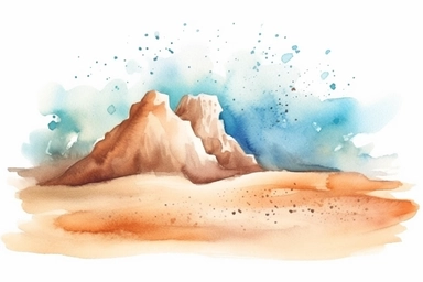 watercolor clipart, sand on a beach, contour, isolated white background, low color saturation,