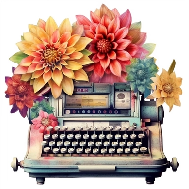 an enchanted old and used 1900 cash register profil view, enchanted collector's item surrounded by an arrangement of a number of dramatic extravagant saturated digital rainbow 3D dahlias, in the style of large-scale photography, lush detailing, watercolor style, pastel colors, playfully intricate, made of flowers, bloomcore, clipart, transparent png background
