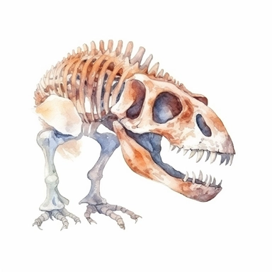 Watercolor dinosaur bones clipart, white isolated background, space out, hd