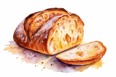 watercolor Sourdough bread clipart, hd, white background, spaced out
