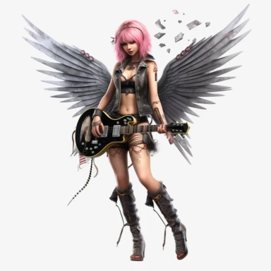 a beautiful fairy dressed as a punk, rock n roll punk rock star, big wings, clipart, full body image, hyper realistic,