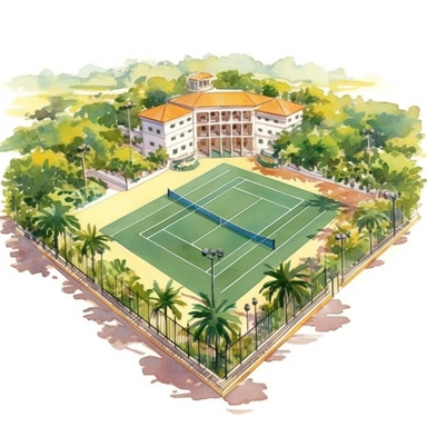 watercolor, one big tennis court, clipart, white background