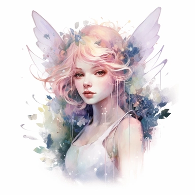 Fairy, clipart, intense white and deep pastel colors, dnd, watercolor, no background, isolated on a white background, self contained, well defined edges, by amy sol and magali villeneuve and susan bourdet and ross tran, spaced out, glowy, intricate, 8k