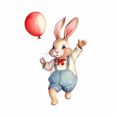 adorable birthday bunny dancing, handpaint watercolor, high resolution, cartoon style, watercolor clipart,