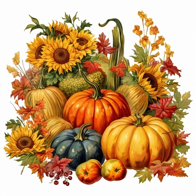 clipart of harvest festivals, autumn colors on a white background, clipart, vintage style--q2--s1000