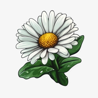 Isometric Sticker Clip Art of daisy flower, children friendly, illustrated in a botanic and playful and realistic style, perfect for any special occasion, cut out in the shape of daisy flower, with no visible background, giving it the appearance of a sticker, conveying a mystical and whimsical mood, edited with Adobe Photoshop to adjust brightness and contrast, rendered as a transparent PNG file with a high resolution to ensure a crisp and clear image with no pixelation, suitable for various app