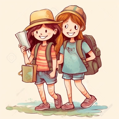 prompt cute clipart 2 girl bestfriends traveling