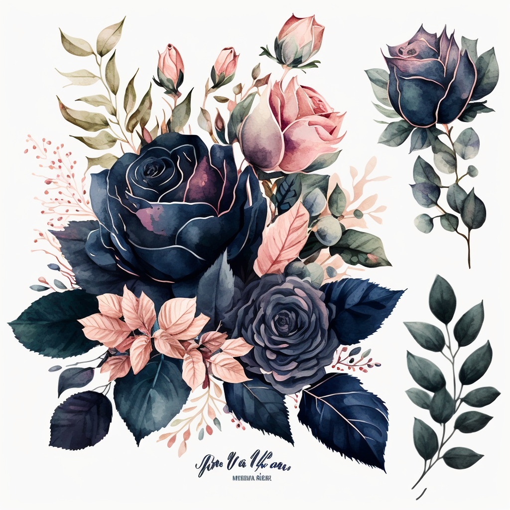 navy floral cliparts