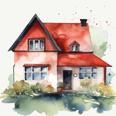 watercolor house clipart, red roof