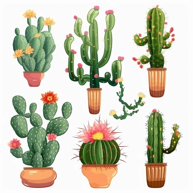 Animation Cactus plants clipart, single design, 8k)