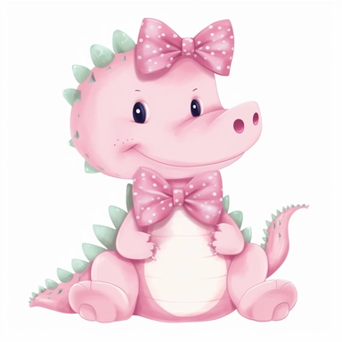 clip art of cute pastel pink girl alligator white background
