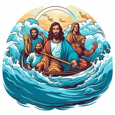 cool jesus on boat with disciples sticker clipart design - Image #4