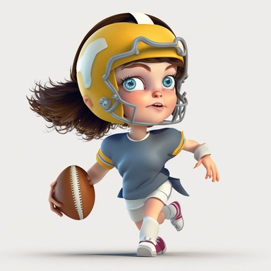 cute little girl playing american football, making a pass, passing, wearing a helmet, full body, smiling, american football, Sport graphics, action clipart, 16k, isolated on white background, 3d, rendered by pixar