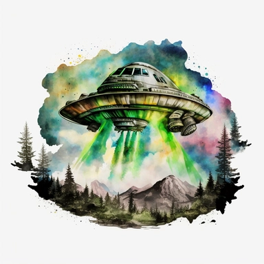 alien space ship in alaska clipart watercolor vintage