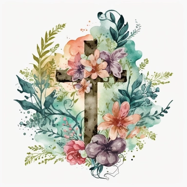 christian cross flowers water color clip art