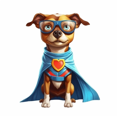 a cartoon superhero dog doing Superhero pose Sublimation Clipart, cute Cartoon, hyper-realistic, detail, illustration style, high solution, on the white background