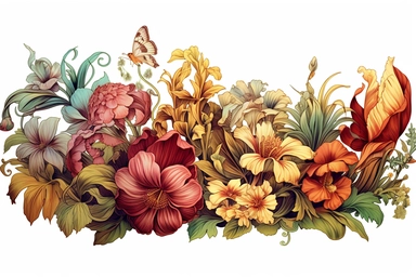 floral+banner , highly detailed, isolated on white, clipart,