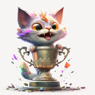 Cute pixar trophy cat, colourful illustration, high definition, 8k, very detailed, fine detail, sharp focus, illustration, white background, clipart