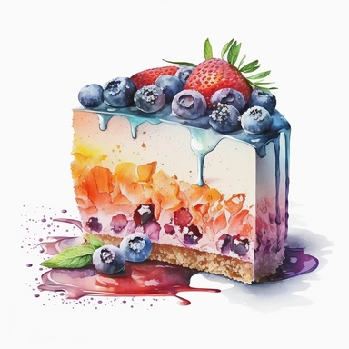 Watercolor of a fruit dessert, clipart, white background