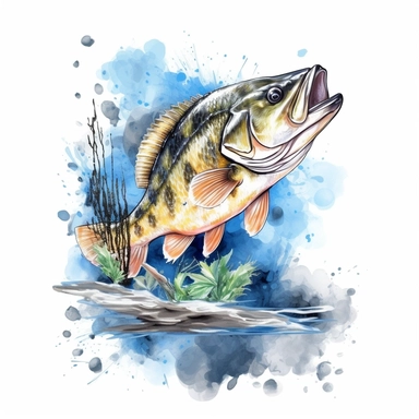 Gone Bass on the rod Fishing Sublimation Clipart, Watercolor Illustration clipart, 4K, extremely detailed