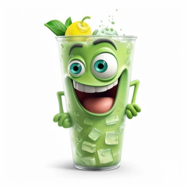 Pixar movie star happy mojito drink, ultra detailed, white background, clipart,
