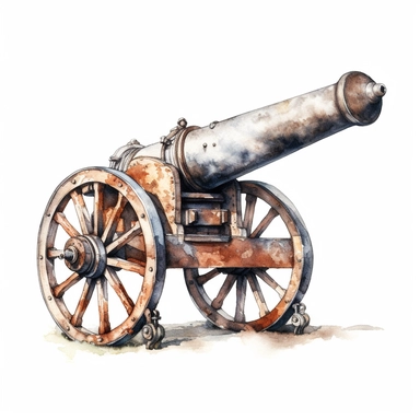 an old cannon, white background, watercolor, 8k, high resolution, highly detailed, hyper quality, separate element, clipart, white background