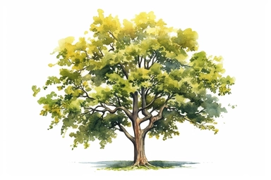 Watercolor, Osage Orange (Bois d'Arc) tree, clipart, hd, on a white background, spaced out