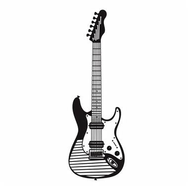 silhouette of stratocaster electric guitar, simple line art, clipart, logo design, minimalist, vintage and retro aesthetics, mid-century graphic design, white background