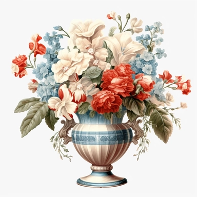pastel red white blue color vintage wedding floral bouquet in a vase clipart