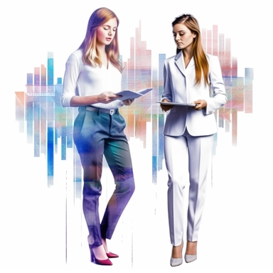 busineswomen withbusiness data in the style of digital airbrushing, realistic yet stylized, digitally enhanced, clipart, 32k uhd, white background