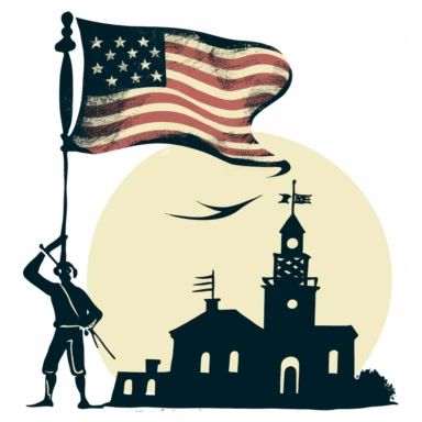 clipart image with iconic symbol, flag, and historic landmark from the American Revolution, perfect for DIY project and craft