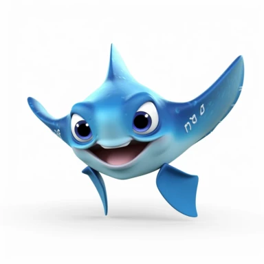 manta ray 3d Cute Animated Sea Animal Clipart, disney pixar style Animated ocean clipart, white background
