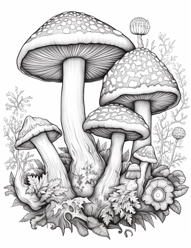 coloring book style, illustration clipart. Fairy Ring: A circle of toadstools in a forest glade, where fairies gather to dance and create enchantments. for coloring book with crispy lines and white background