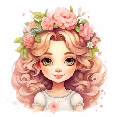 Cute Beautiful Pastel princess Floral Clipart, Cartoon, hyper realistic, intricate detail, illustration style, high resolution, on the white background
