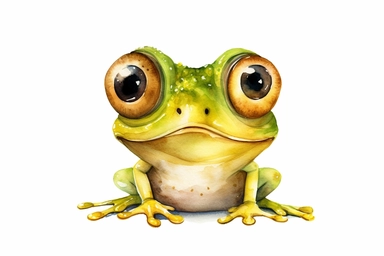 watercolor insect clipart, cute frog big eyes, insanely detailed, photorealist, pixar style, isolated on white background