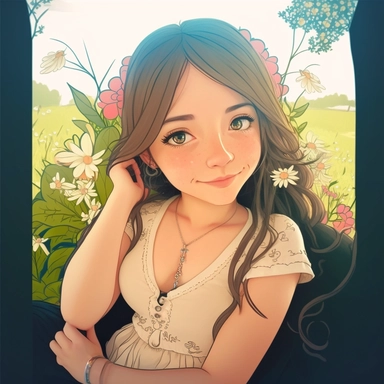 draw boho little beautiful girl draw a beautiful girl in a flower meadow, cartoon, for children, clipart style