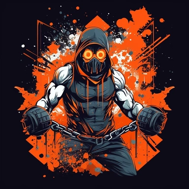 T shirt design, fitness, gym, weights, abstract, simple, clipart, detailed, vector graphic,Ninja