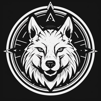 dog wolf badge art tattoo logo of the wolf, black and white logo png clip art, wolf, in the style of playstation 5 screenshot, shepard fairey, ken sugimori, grid, stencil-like imagery