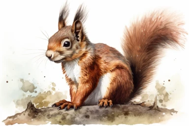 A highly detailed watercolor clipart of an isolated squirrel, by Laura Harris, watercolor specialist, realistic texture, detailed brushwork, high-resolution 300 dpi, nature-inspired art, intricate artwork, fine art quality, animal portrait, botanical art, isolated on white