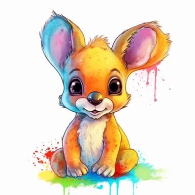 Cute happy baby kangaroo , fairy tale, vibrant colors, Clipart Graphic, disney coloring page, graffiti, white background, full HD , Hight quality,