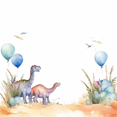 Watercolour pastel colours dinosaurs grass balloons template boarder clipart rectangle kids