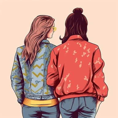 clipart of adult best friends, friends forever, back facing, fashionable, closeup